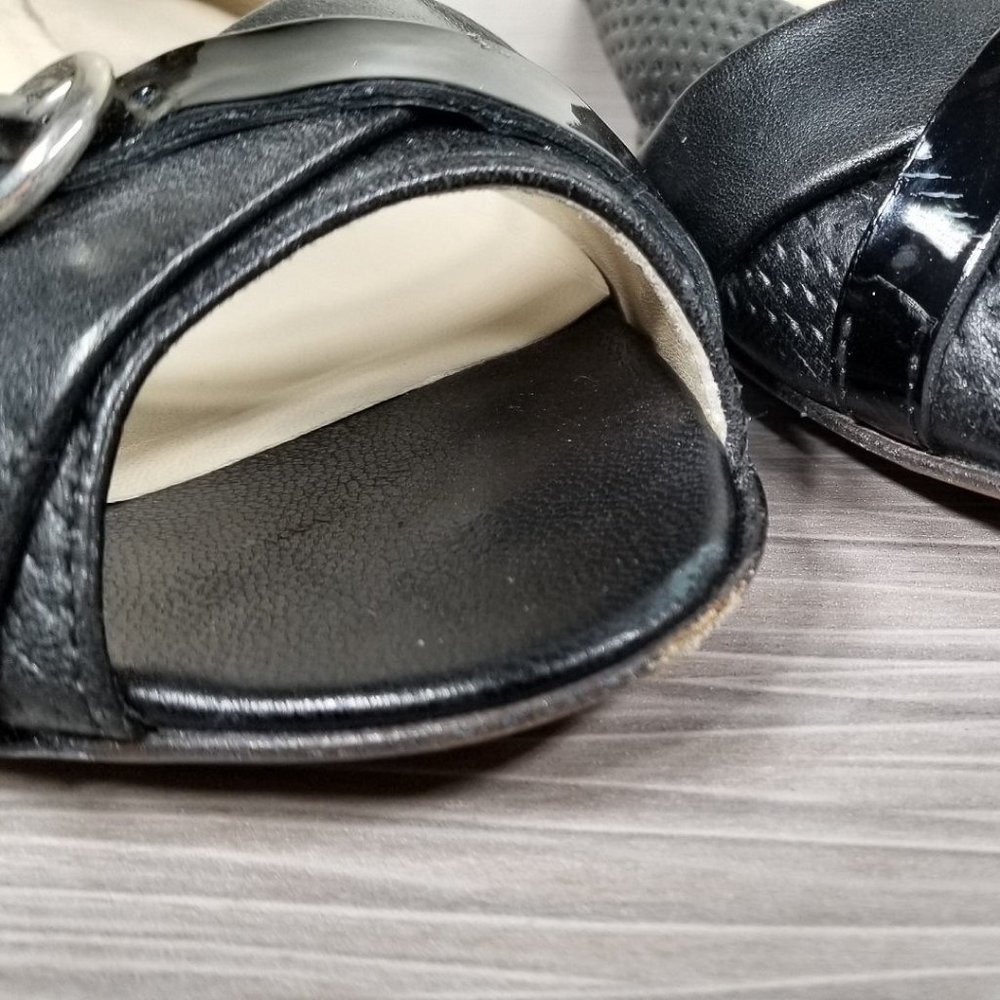 AGL Peep Toe Wedge Pump, Black Perforated Leather, Womens Size 7.5 US / 37.5 - Picture 12 of 12